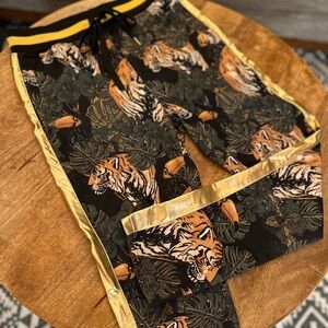 Men's Black and Gold Tiger Print Festival Pants